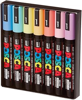 7 Pastel Posca Paint Markers, 5M Medium Posca Markers with Reversible Tips, Acrylic Paint Pens | Posca Pens for Art Supplies, Fabric Paint, Fabric Markers, Paint Pen, Art Markers