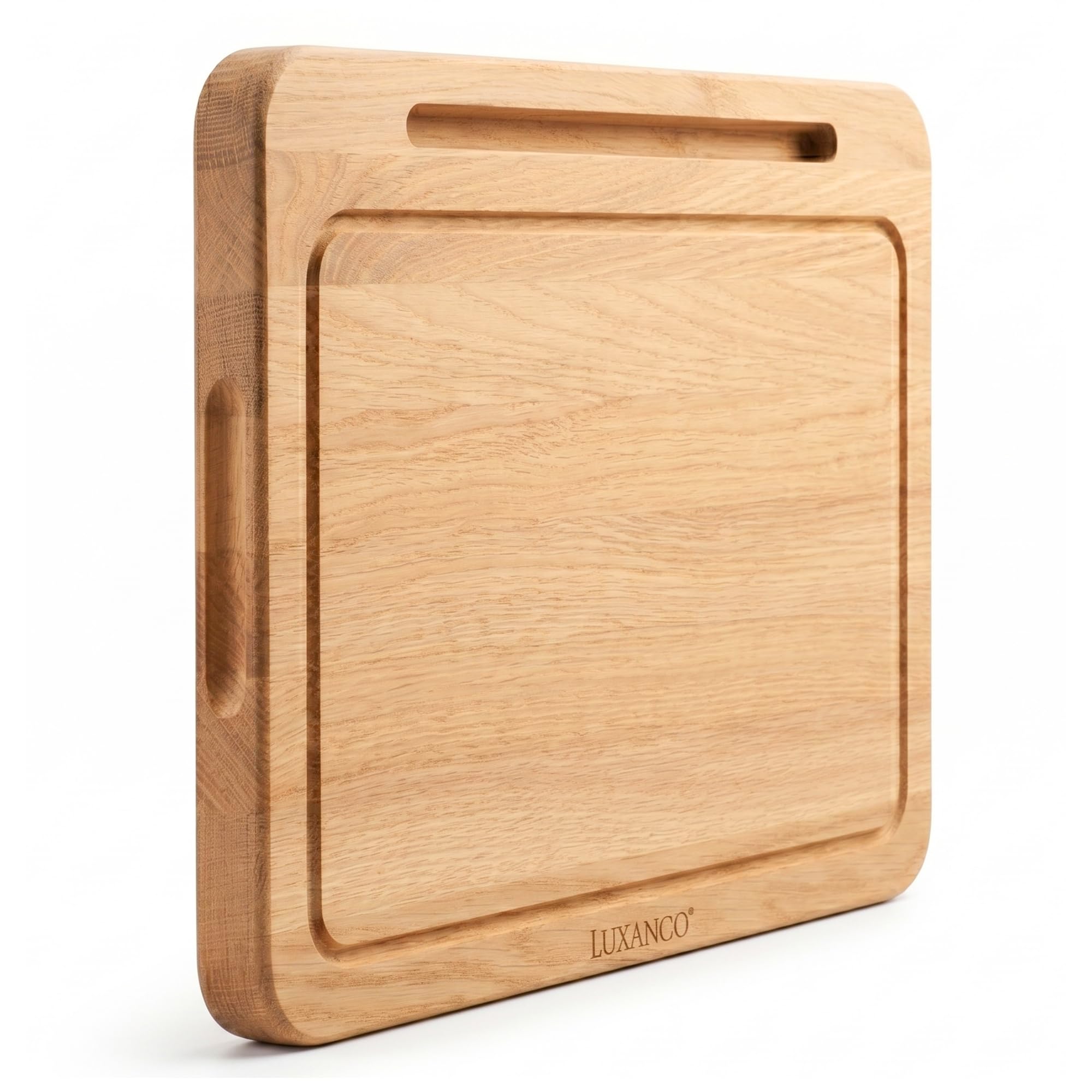Tabla De Cortar Madera Roble Macizo Profesional 42x30cm Soporte Tablet Integrado Tabla Cocina Grande Reversible Bandeja Servir Quesos Embutidos Cutting Board Wood Antibacteriana FSC
