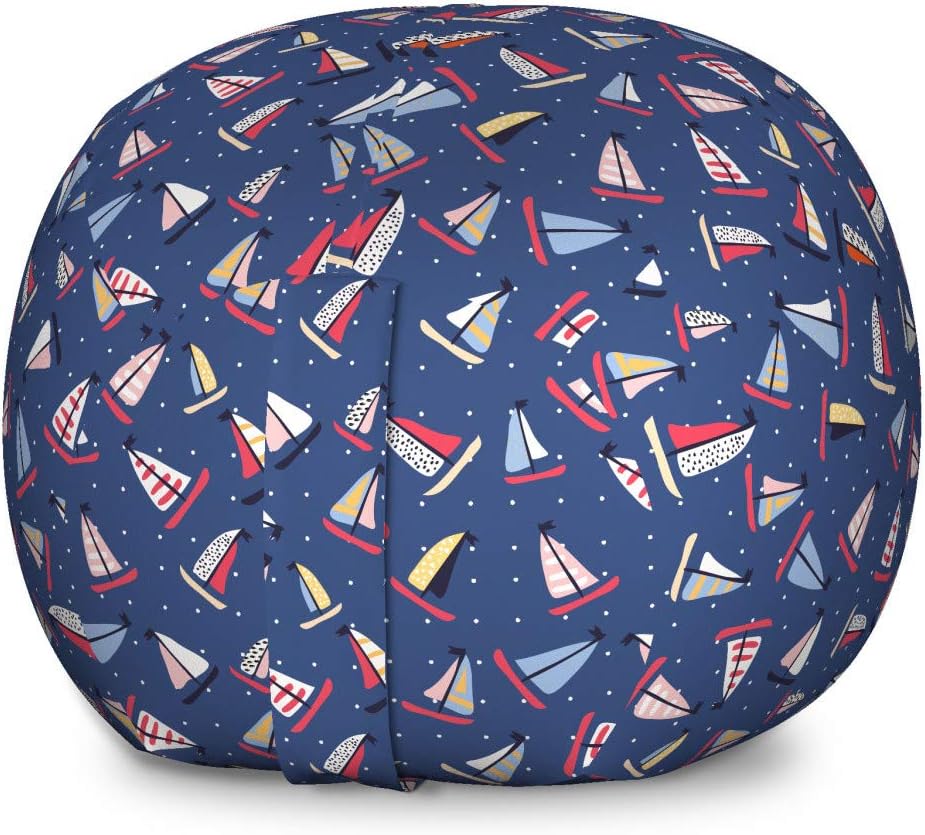 Ambesonne Sailing Storage Toy Bag Chair, Doodle of Colorful Sailboats Polka Dots Summer Repetition, Stuffed Animal Organizer Washable Bag, Large Size, Dark Lavender Multicolor