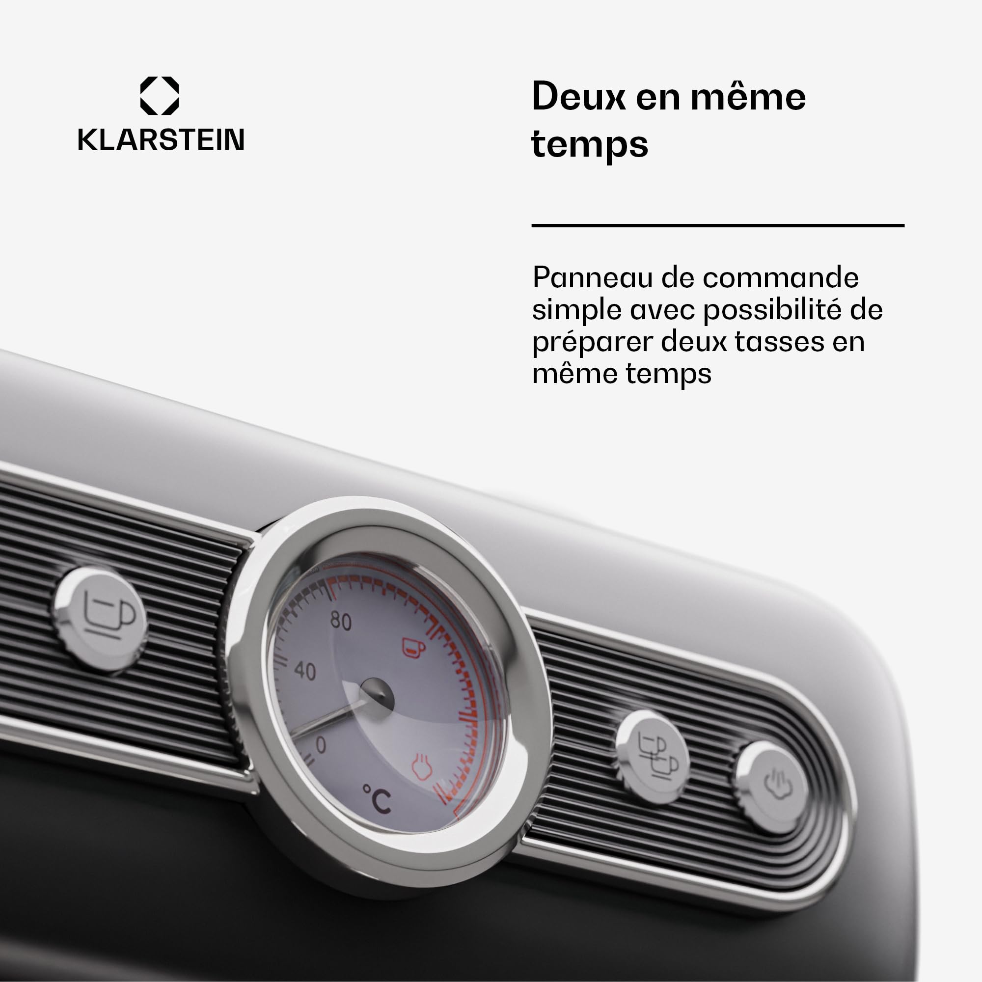 KLARSTEIN machine à expresso porte-filtre avec mousseur à lait, mini machine à expresso rétro 1,2 L avec porte-filtre, petite à café 950 W, à café en acier inoxydable pour