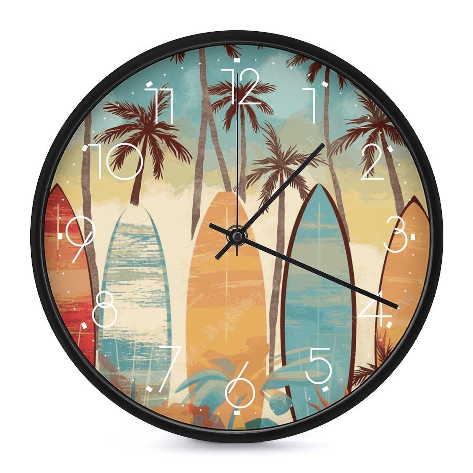 Horloge murale classique à quartz avec décor de palmier zen