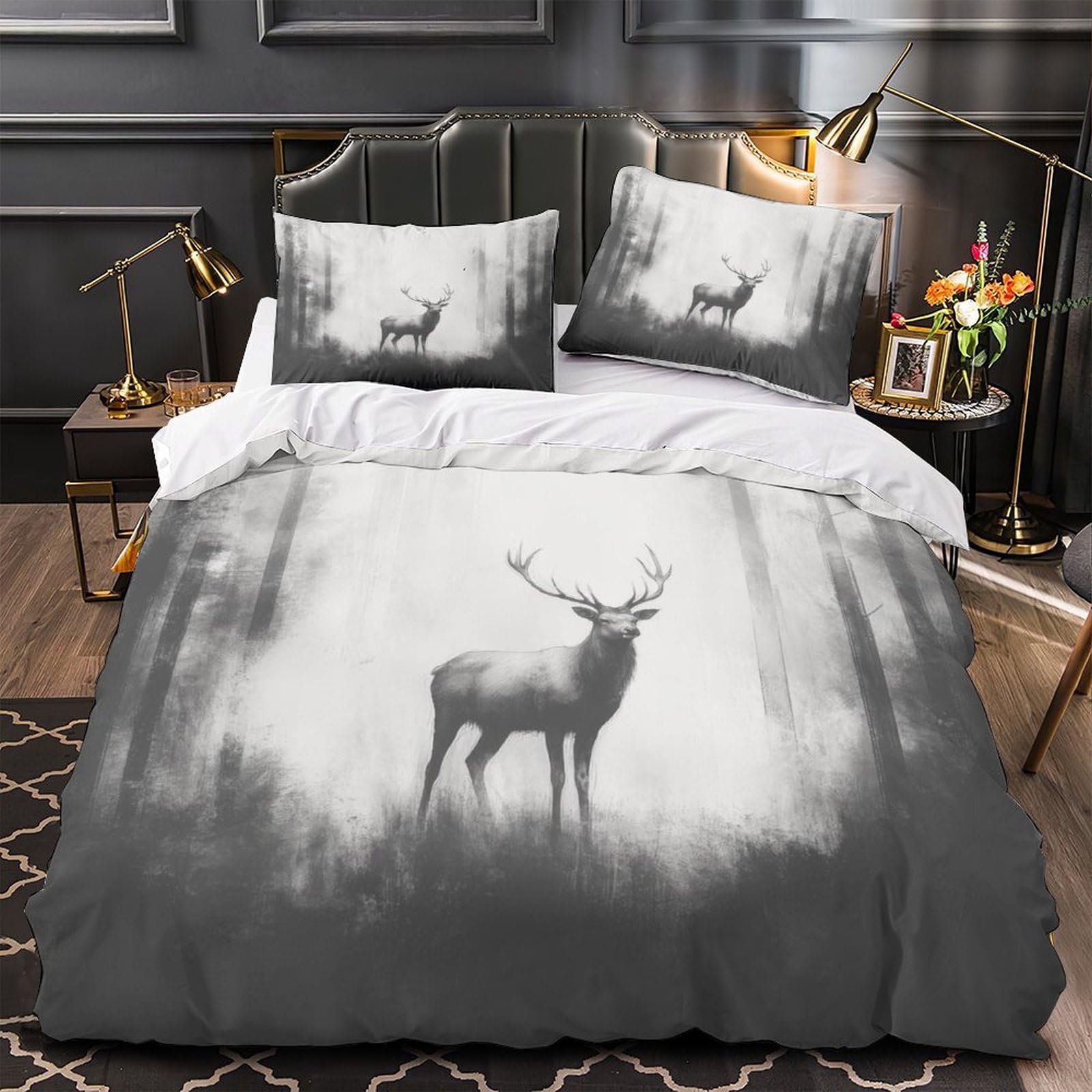 Housse de couette cerf 3D microfibre pour un lit sans plis et facile à laver