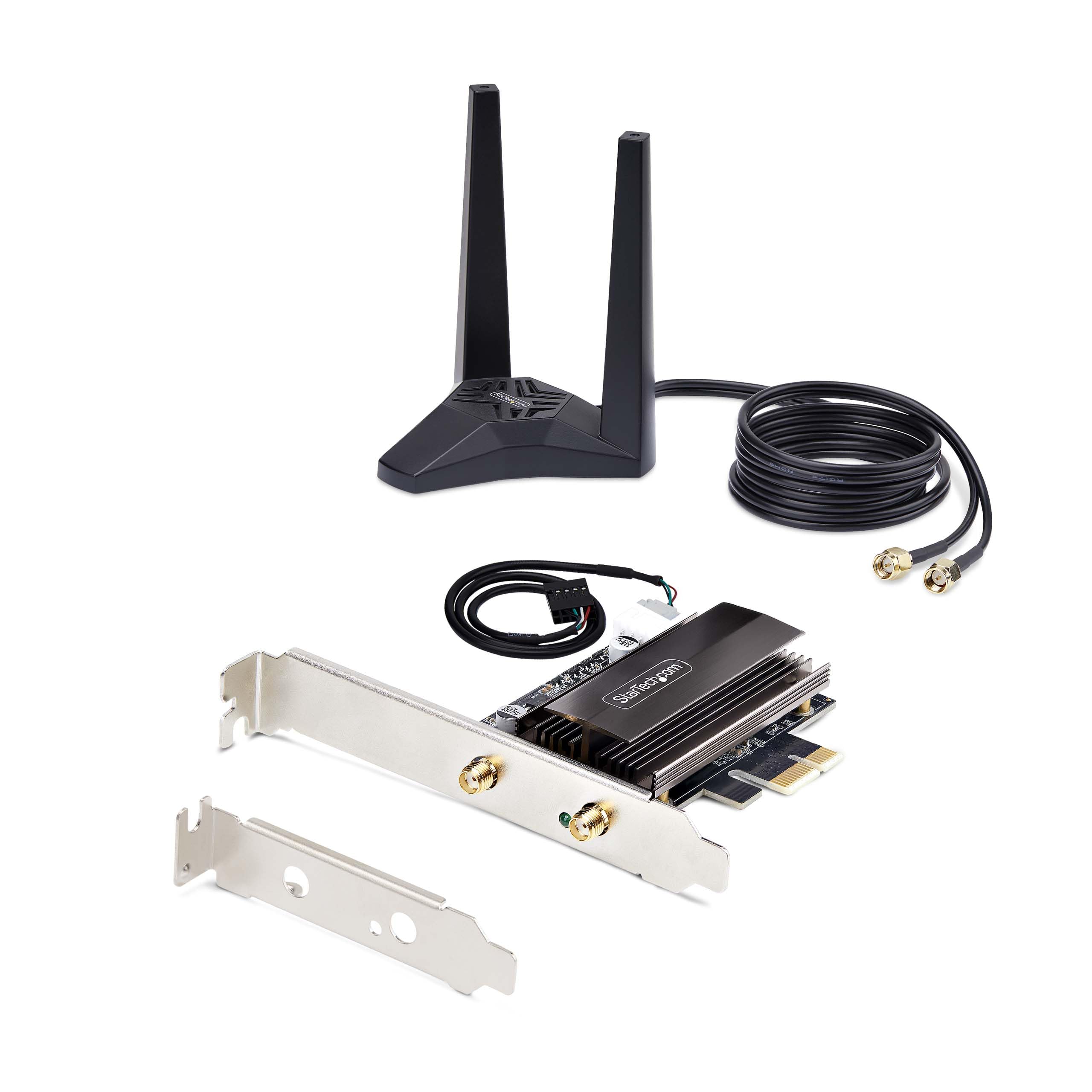 StarTech.COM Carte réseau Wi-FI 6E PCIe, Bluetooth 5.3, Base d'antenne magnétique, Triple Bande 802.11ax, AX5400 NIC, Windows/Linux