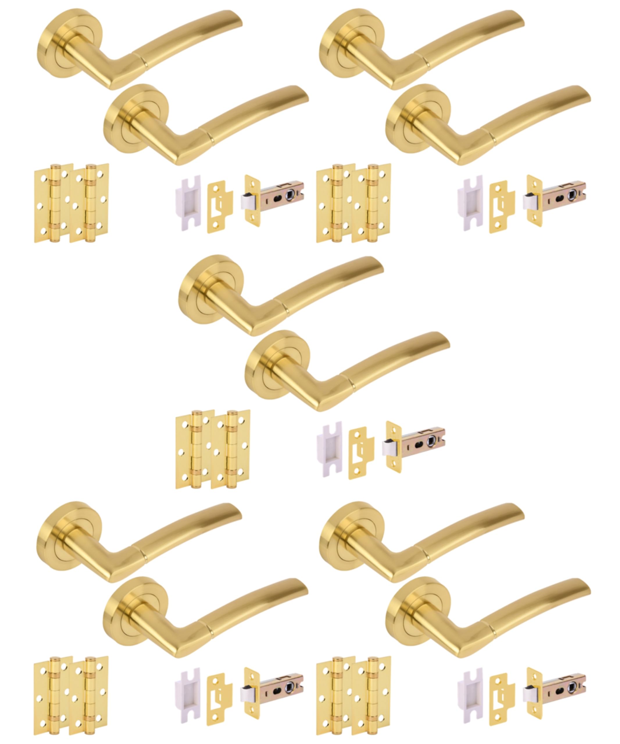 Hunta HANDLEZONE® 5 Sets Neemo Internal Door Handles on Rose Lever Latch Packs with Ball Bearing Hinges - Brushed Brass