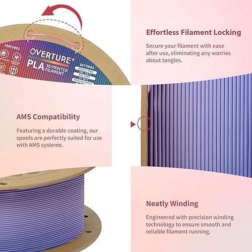 Vista 243 de Overture - Filamento PLA de impresión 3D para la mayoría de FDM en 1.75 milímetros, en bobina de 1 kilogramo de 200 x 200 milímetros y de precisión