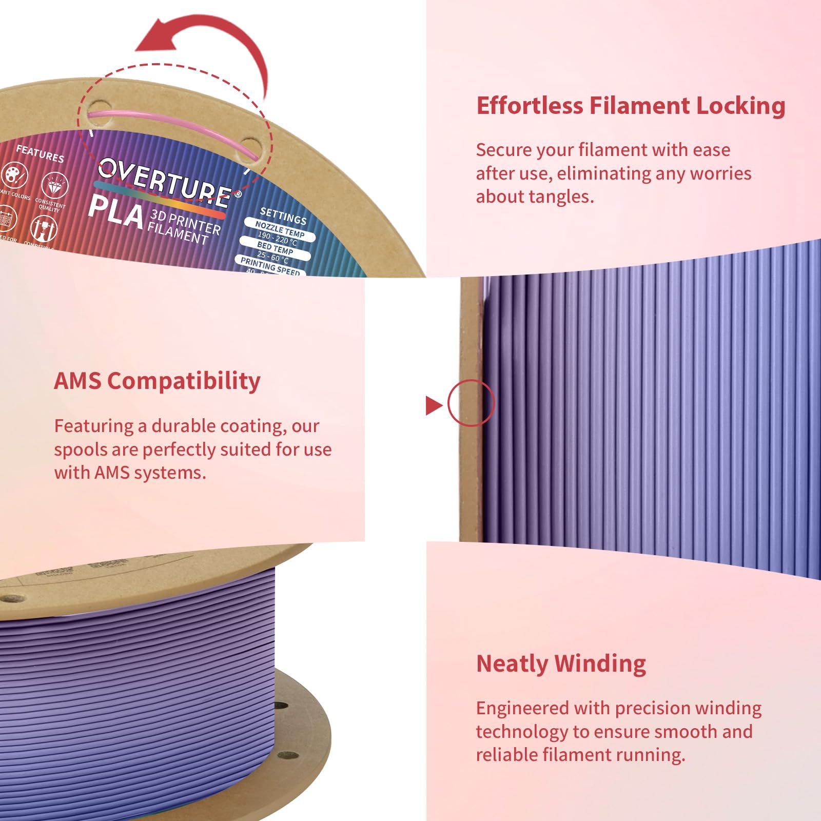 OVERTURE Filamento PLA 1.75mm - Bobina 1kg (2,2lbs) Precisione ±0.02mm, in Cartone Riciclato | Compatibile Stampanti 3D FDM (Rocket pop)