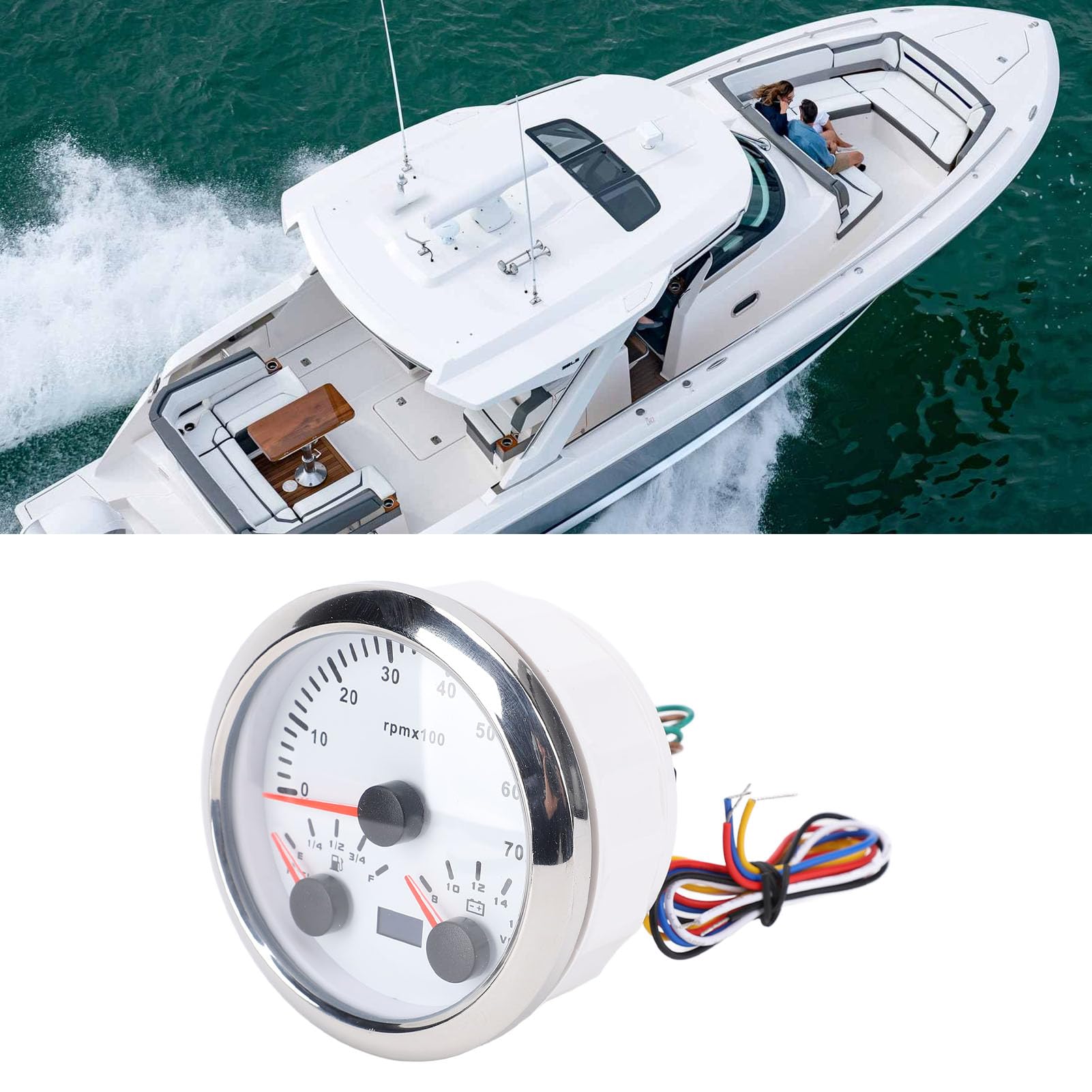 Generic Velocímetro de 85 Mm, Velocímetro de Metal, Tacómetro, 7000 RPM, 8 a 16 V, Voltaje de, 3 en 1, Retroiluminación de 7 Colores para Camión, Coche, Barco, Camioneta RV (plata blanca)