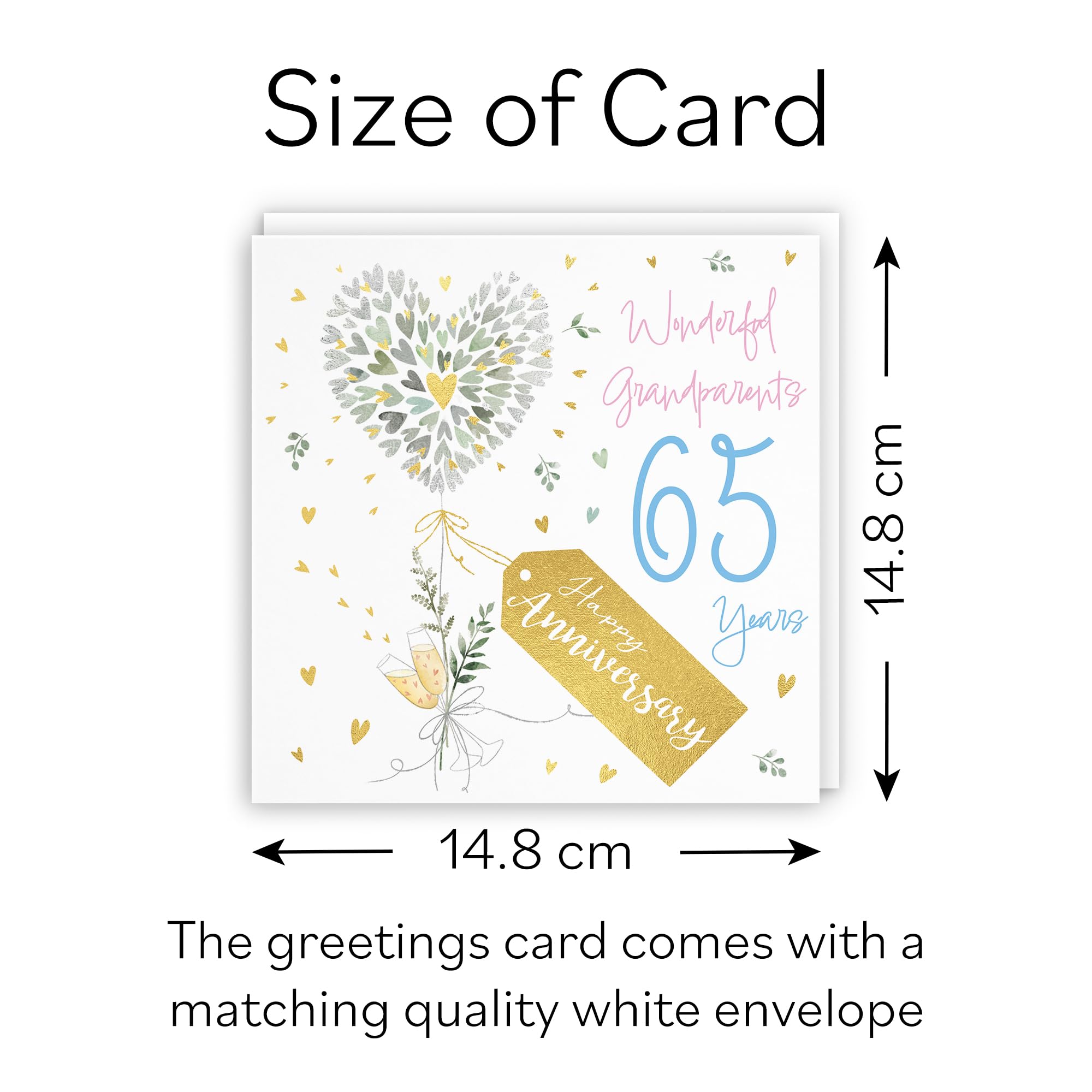 Hunts England, Grandparents 65th Anniversary Card, 65 Years, Contemporary Hearts, Gold Foil - Image 4