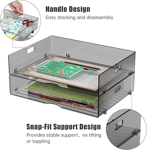 Miniatura 5 de NiOffice Juego de bandejas de escritorio para cartas de 2 niveles, tamaño A4, organizador de documentos apilable, organizador de documentos de