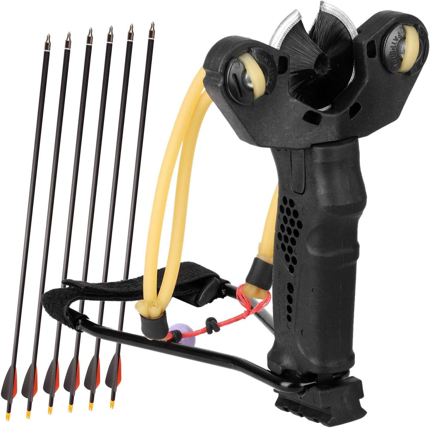 YuXing Professional Fishing/Hunting Slingshot Include 6 Arrows (Alloy Arrow with Mixed Carbon Shaft)