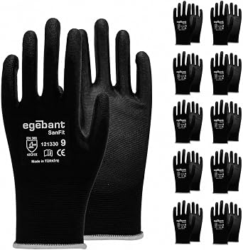 SanFit 121330 PU Coated Safety Work Gloves Black Nylon Liner, Protective Gloves for Industrial Sizes 611