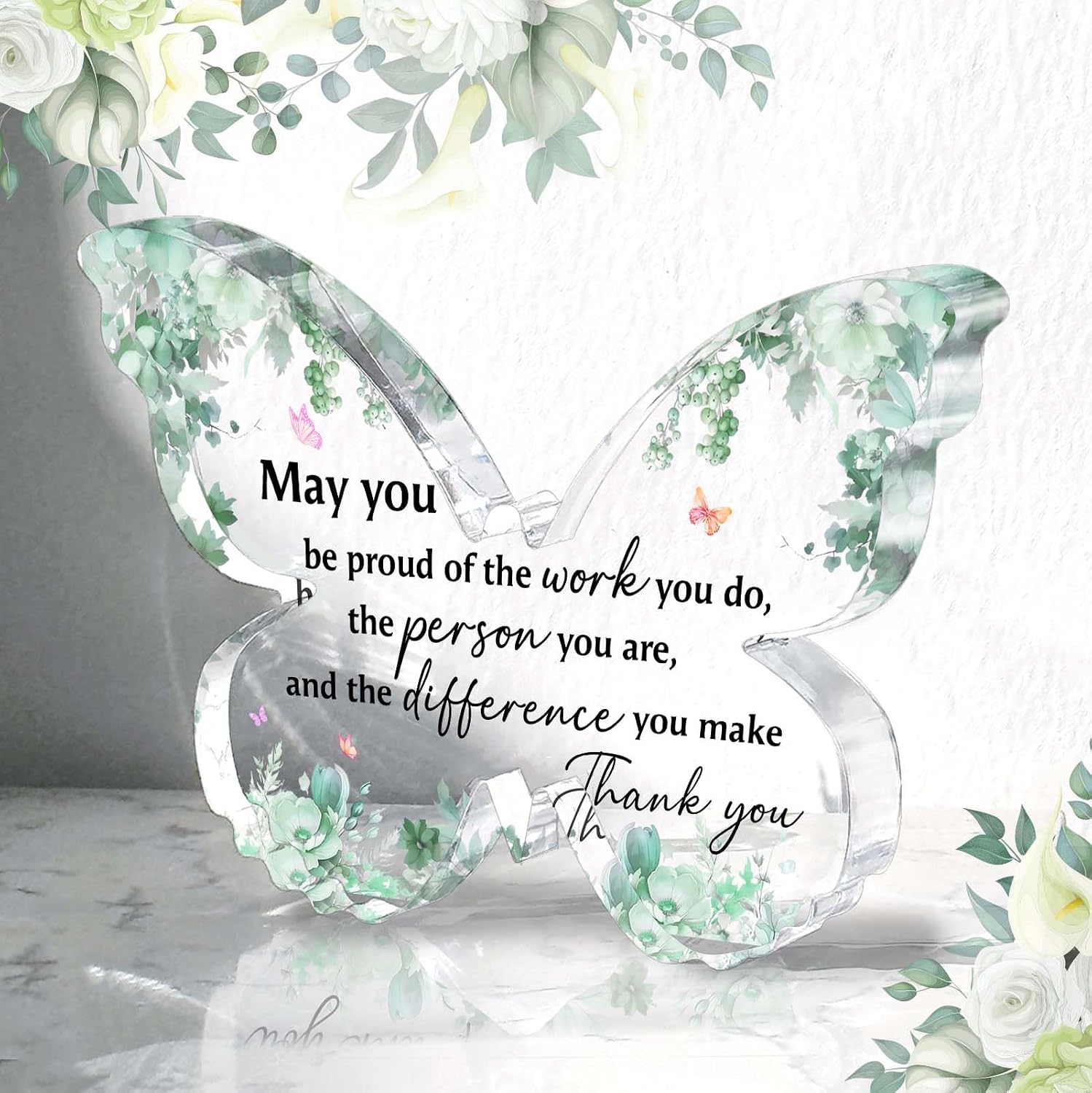 Thank You Gifts for Women Butterfly Appreciation Gifts for Coworker Teacher Women Mom Friends Sage Green Office Decor Butterfly Office Desk Decoration Accessories