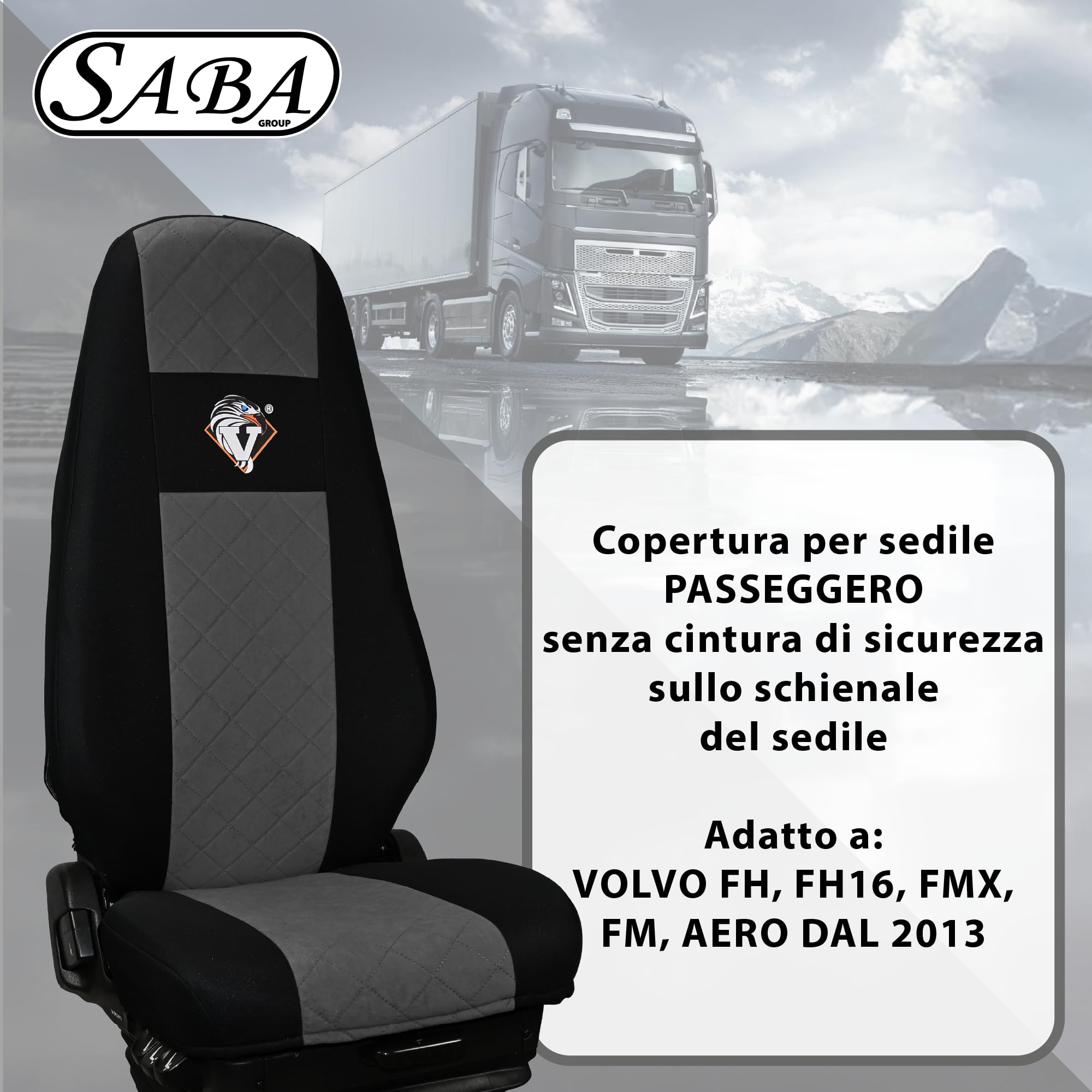SABA Coprisedile Auto per Volvo FH4 ​​​​, 1 cinghia, Grigio | Accessorio camion per protezione sedile - coprisedile resistente per sedili anteriori - protezione dallo sporco