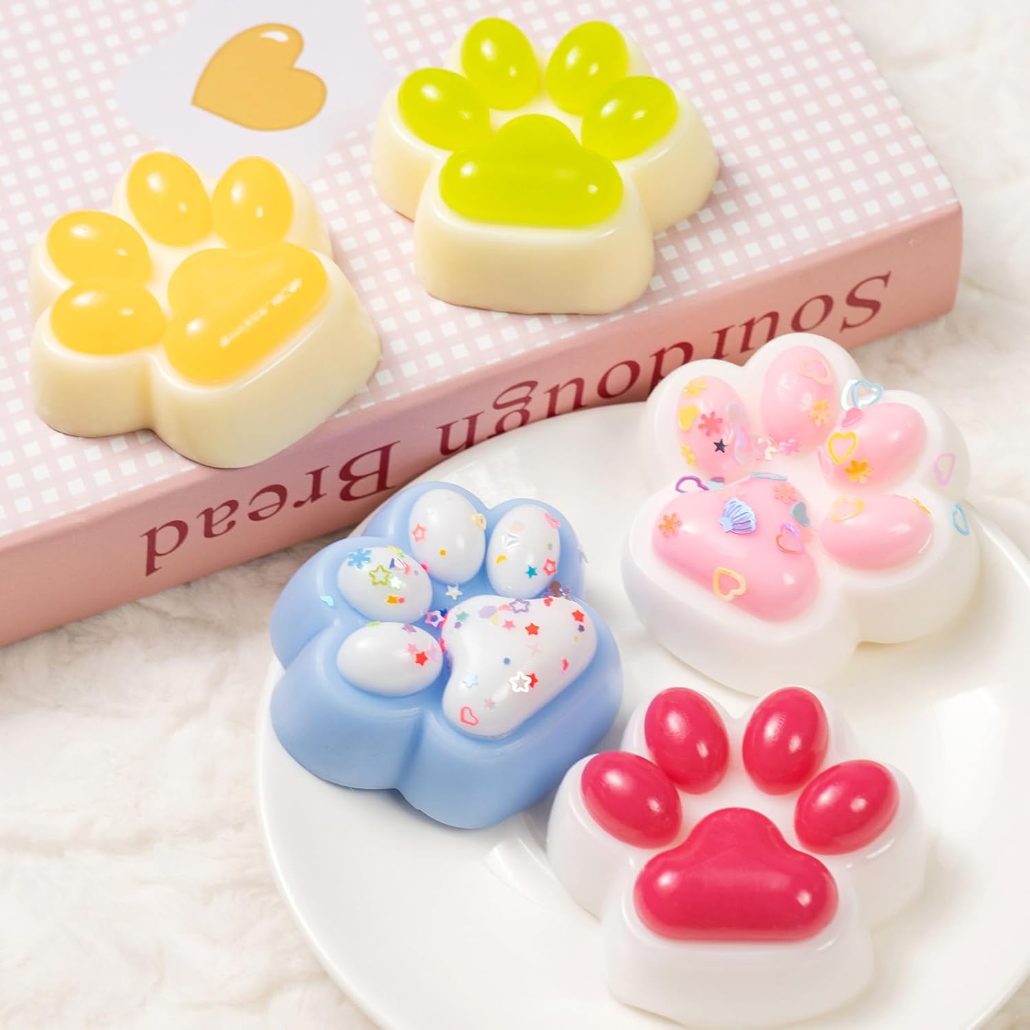5 Pcs Taba Squishy Cat Paw Toys, Cute Cat Paw Squeeze Toys for Stress Relief, Soft Kawaii Squeeze Fidget Toys, Colorful Sensory Fidget Decompression Toy Set for Adults