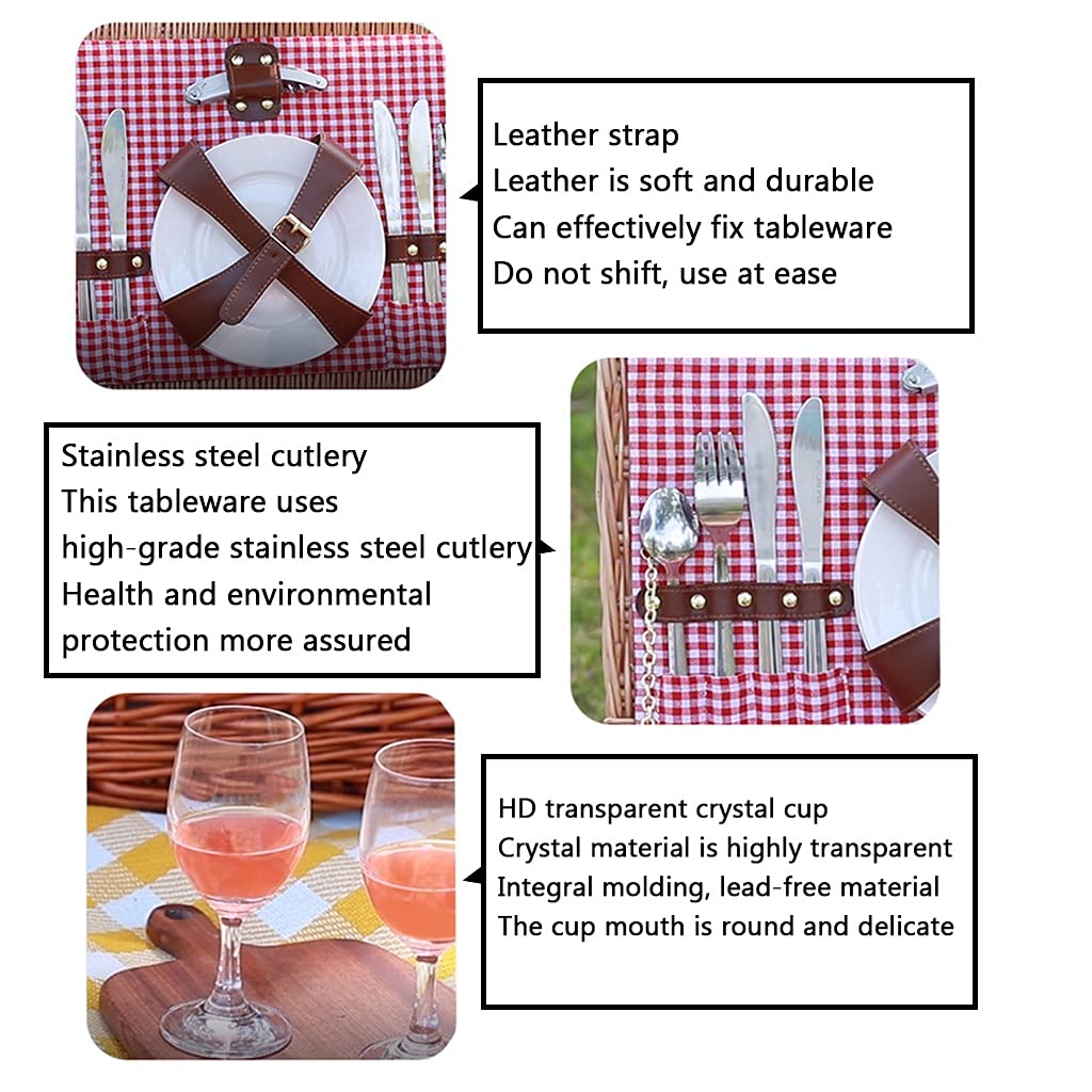 Cestino da Picnic Cestino da Picnic con Posate Tappetino da Picnic Grande Cestino da Picnic per 4 Persone Cestino da Picnic con Manici Pieghevoli (Color : Natural, Size : 46 * 31 * 28cm) (Natural 46