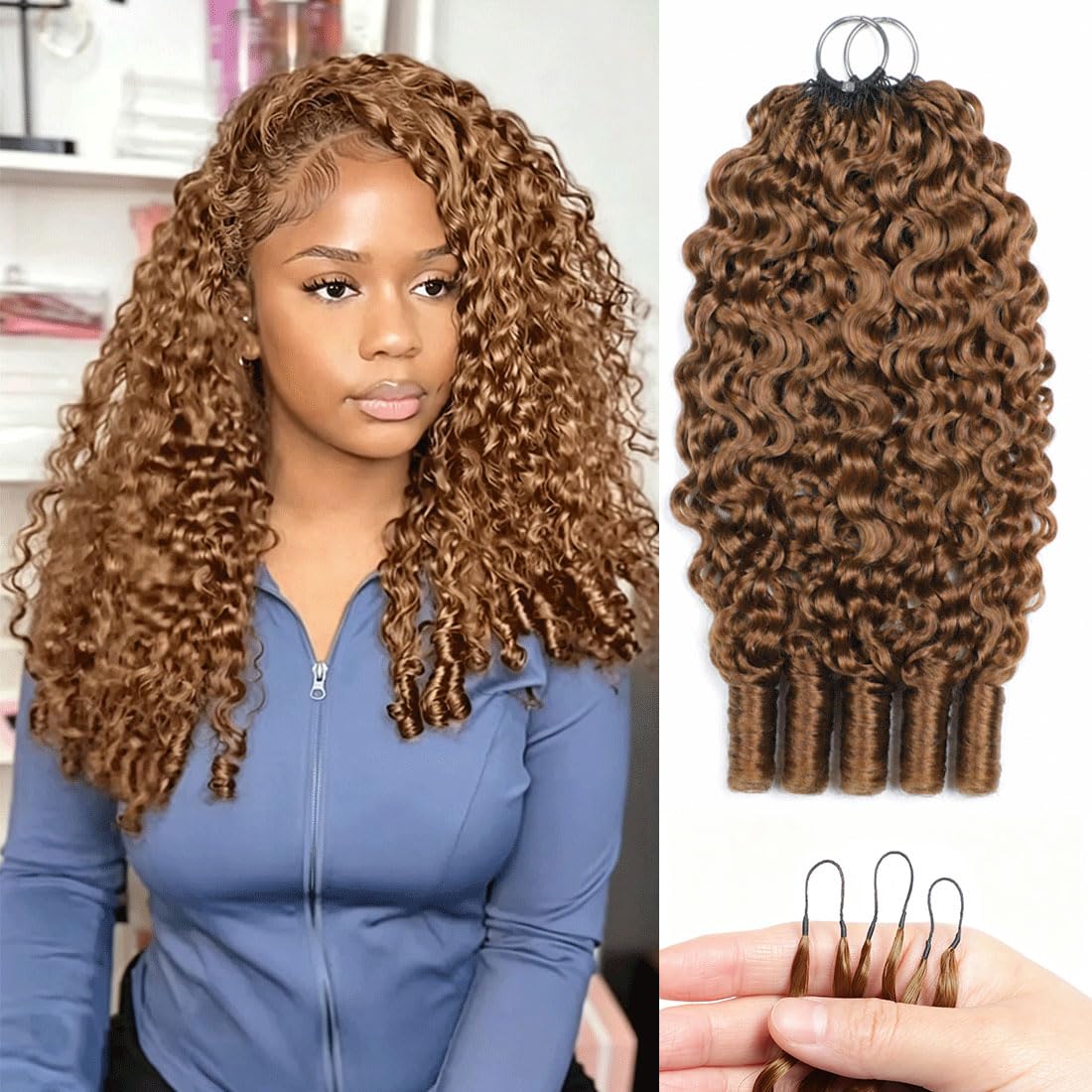 Renyarch Miracle Burmese Curly Mini Knots Crochet Human Hair - Extension Capelli Veri Pre-Separati per Donne Nere, 2 pezzi 50g Crochet Braids Water Wave Nodi Invisible Knotless, 22 pollici 27#