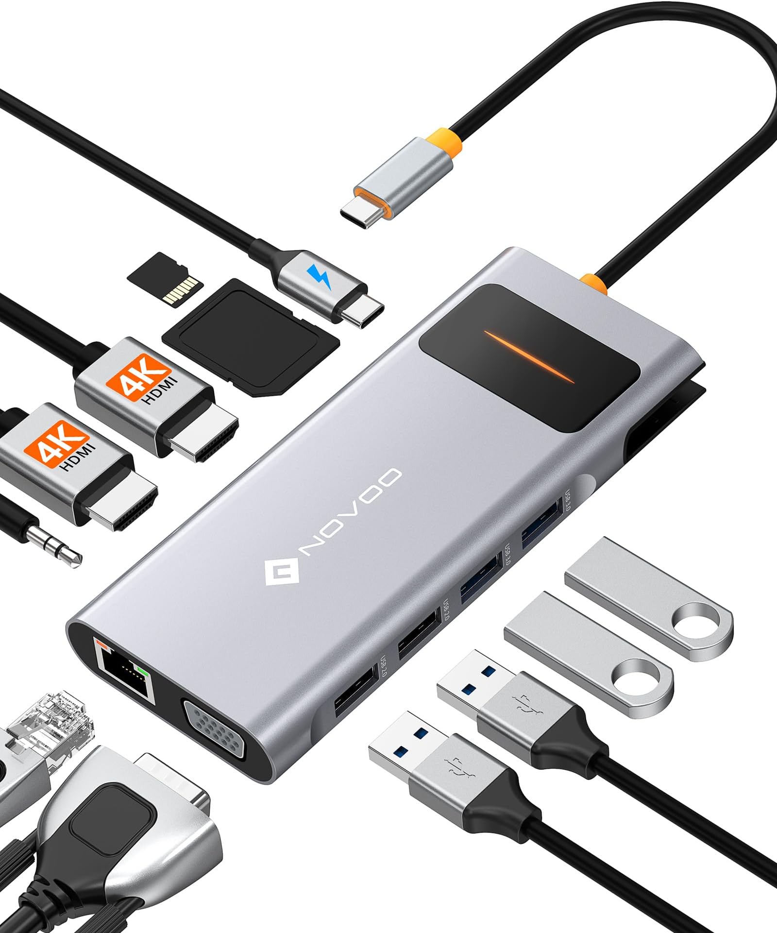 USB C Docking Station Dual Monitor HDMI for Dell HP Laptop Type USB C Hub Multiport Adapter Thunderbolt 3 Dongle to 2 HDMI 4K Ethernet 4 USB PD SD TF Audio for Lenovo Surface