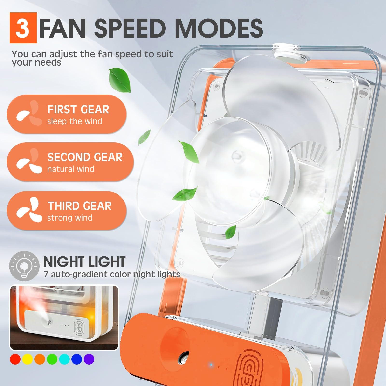 Techking (15 YEARS WARRANTY Cooler Fan Misting Fan, 3 Speed Wind, Desktop Humidifier with Water Tank, Portable Personal Mister Spray Water Mist Fan for Travel, Office, Indoor & Outdoor 4