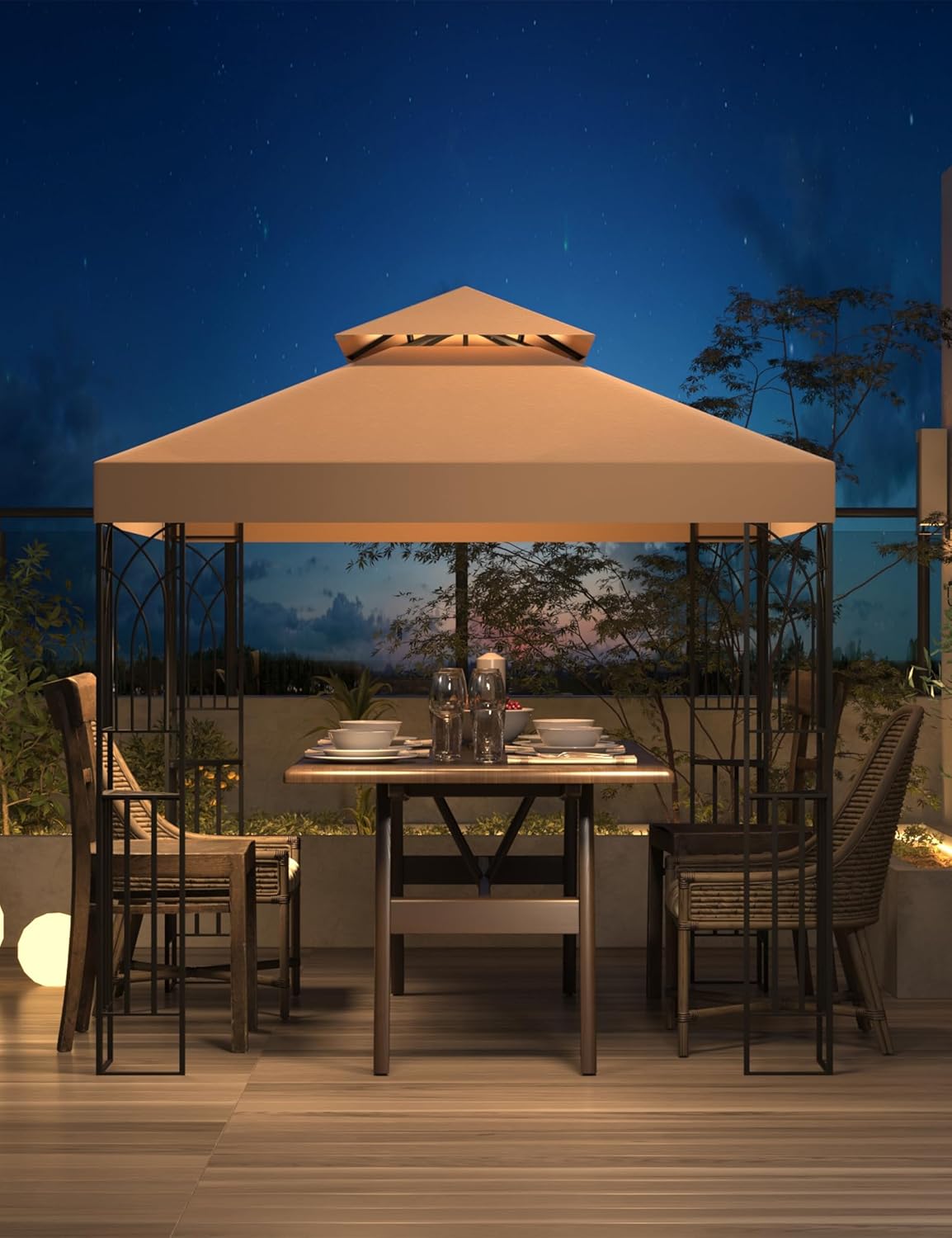 Patio Gazebo 8x8, Sturdy Metal Gazebo with Mosquito Netting