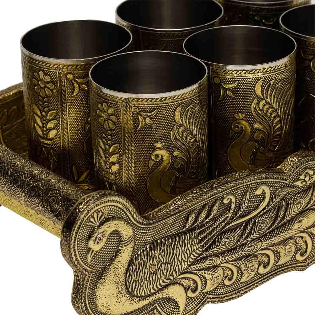 WANDERLUST DECO Bandeja de Metal repujado Dorado 25x13x6