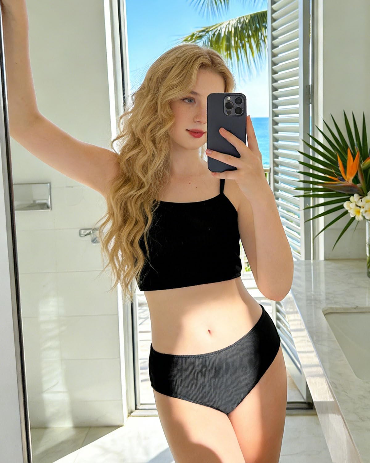 Century Star Girls Swimsuit 2-Piece Ribbed Bikini Set Adjustable Strap Bathing Suits for Teens Swimwear Solid - Image 7