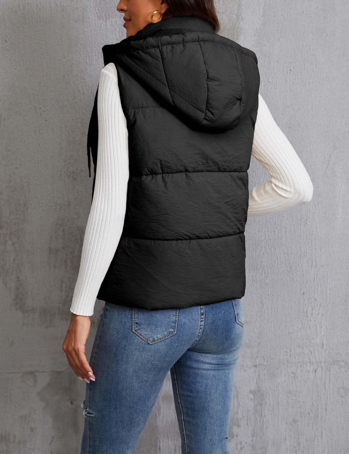 Gihuo Women's Hooded Puffer Vest Winter Warm Zip Up Vest Quilted Padded Gilet with Pockets - Image 5