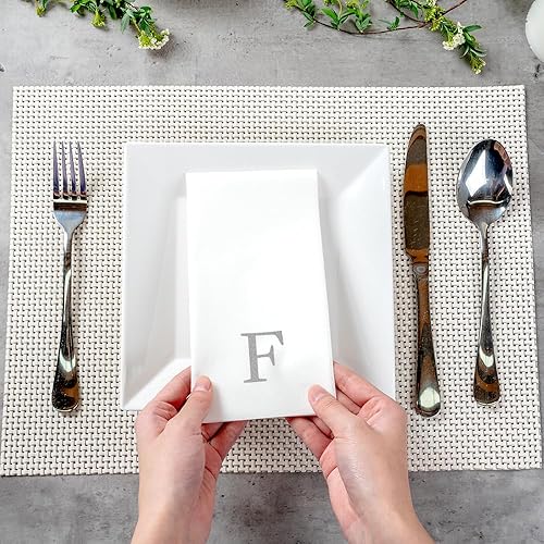 Miniatura 408 de Luxenap - Toallas de invitados de 15.8 x 7.9 pulgadas, 50 toallas de mano con letras plateadas, letra "P", fuente Sans Serif, servilletas de papel