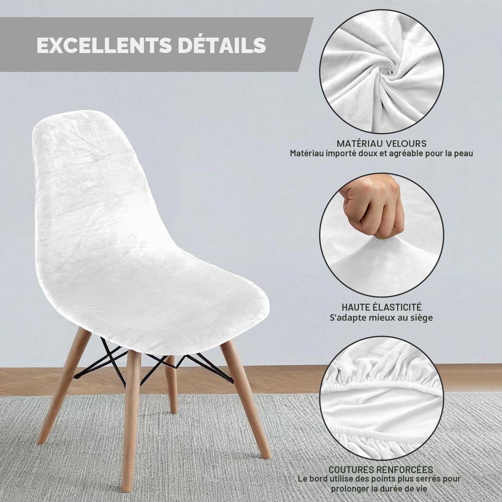 Jianyana Lot de 6 Housses de Chaise de Salle à Manger, Extensibles, Amovibles et lavables - Protection pour chaises de Salle à Manger, hôtel, Cuisine, Banquet, Maison (Blanc)