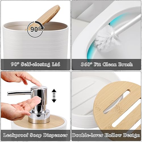 Miniatura 3 de Juego de baño blanco, juego de accesorios de baño blanco con basura, 2 dispensadores de jabón, jabonera, soporte para cepillos de dientes, taza para