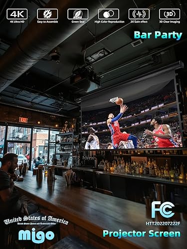 Miniatura 4 de MIGO Pantalla de proyector motorizada de 120 pulgadas, luz ambiental parcial de ganancia 2.0, proyector eléctrico 4K HD TabTension para montaje en