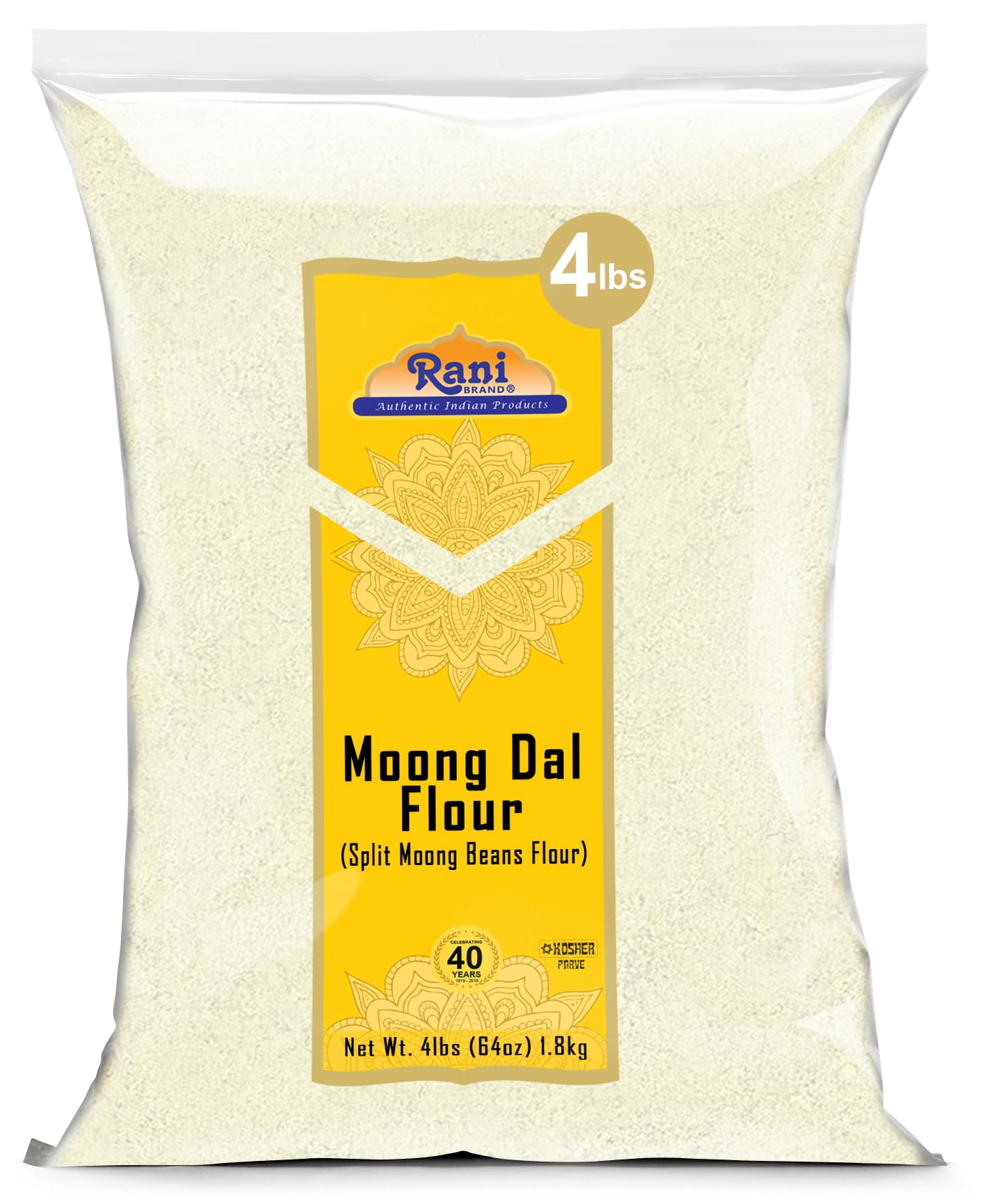 Rani Moong Flour (Mung Bean Flour, Green Gram Flour) 64oz (4lbs) 1.81kg Bulk ~ All Natural | Vegan | Gluten Friendly | NON-GMO | Kosher | Indian Origin
