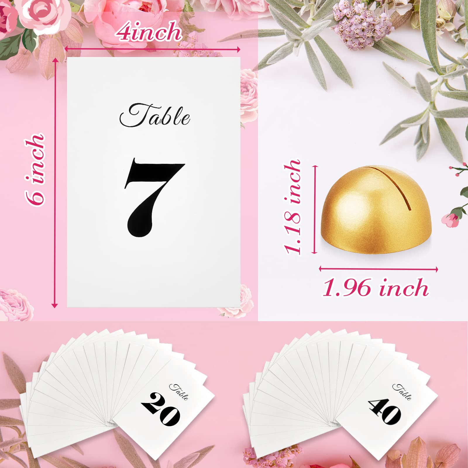 Taiyin 40 Sets Hochzeitstischnummern-Karten-Schilder mit rundem Ständer, 10.2x15.2 cm, 1-40 Gold-Tischnummern mit Ständer, Holzgold-Kartenhalter für Hochzeitsempfang, Jahrestag, Restaurant, Events