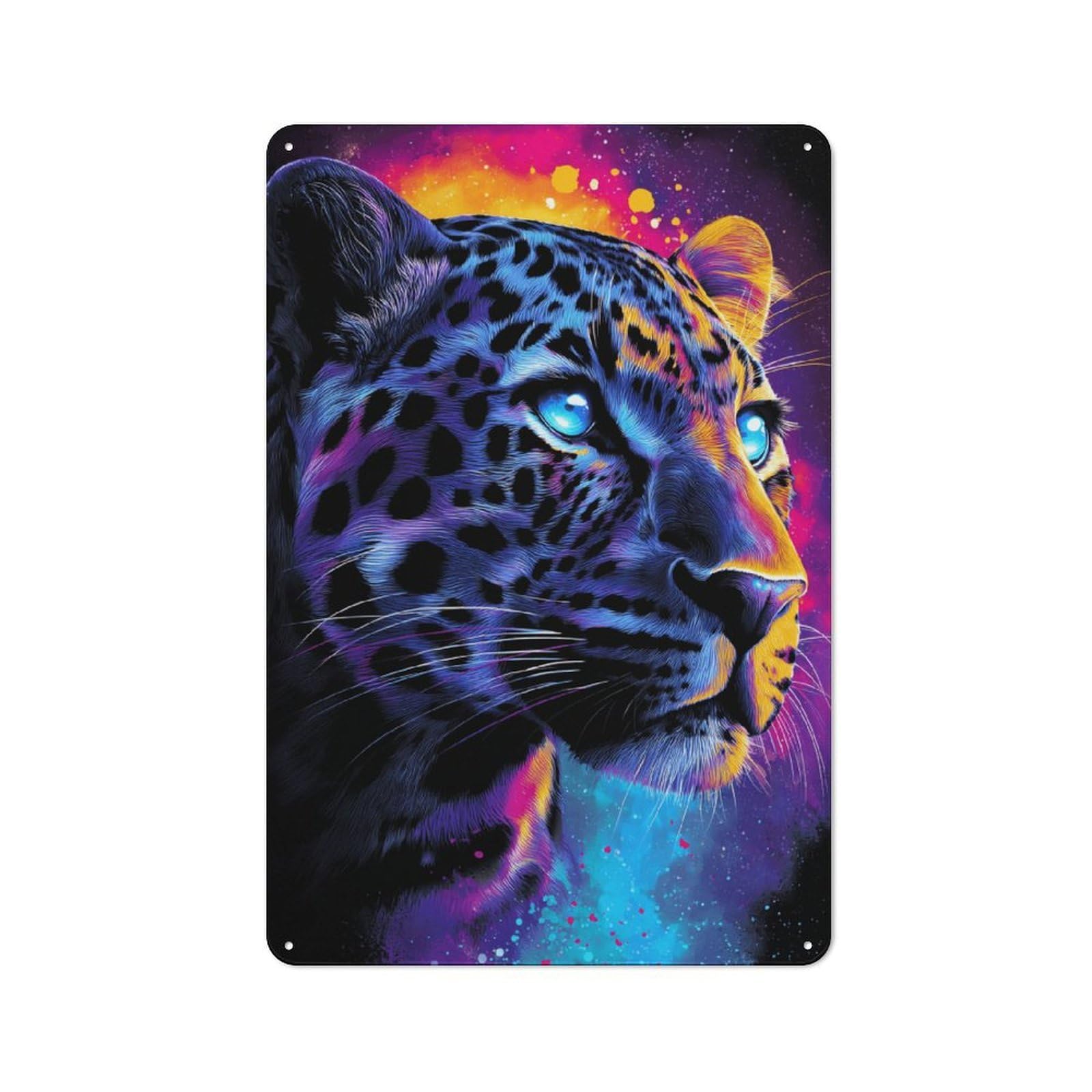Junmoney Neon Leopard Portrait Vintage Metal Plaque 30X20cm For Workshop Wall, For Kitchen And Home Bar Decor, For Home Office And Studio Walls