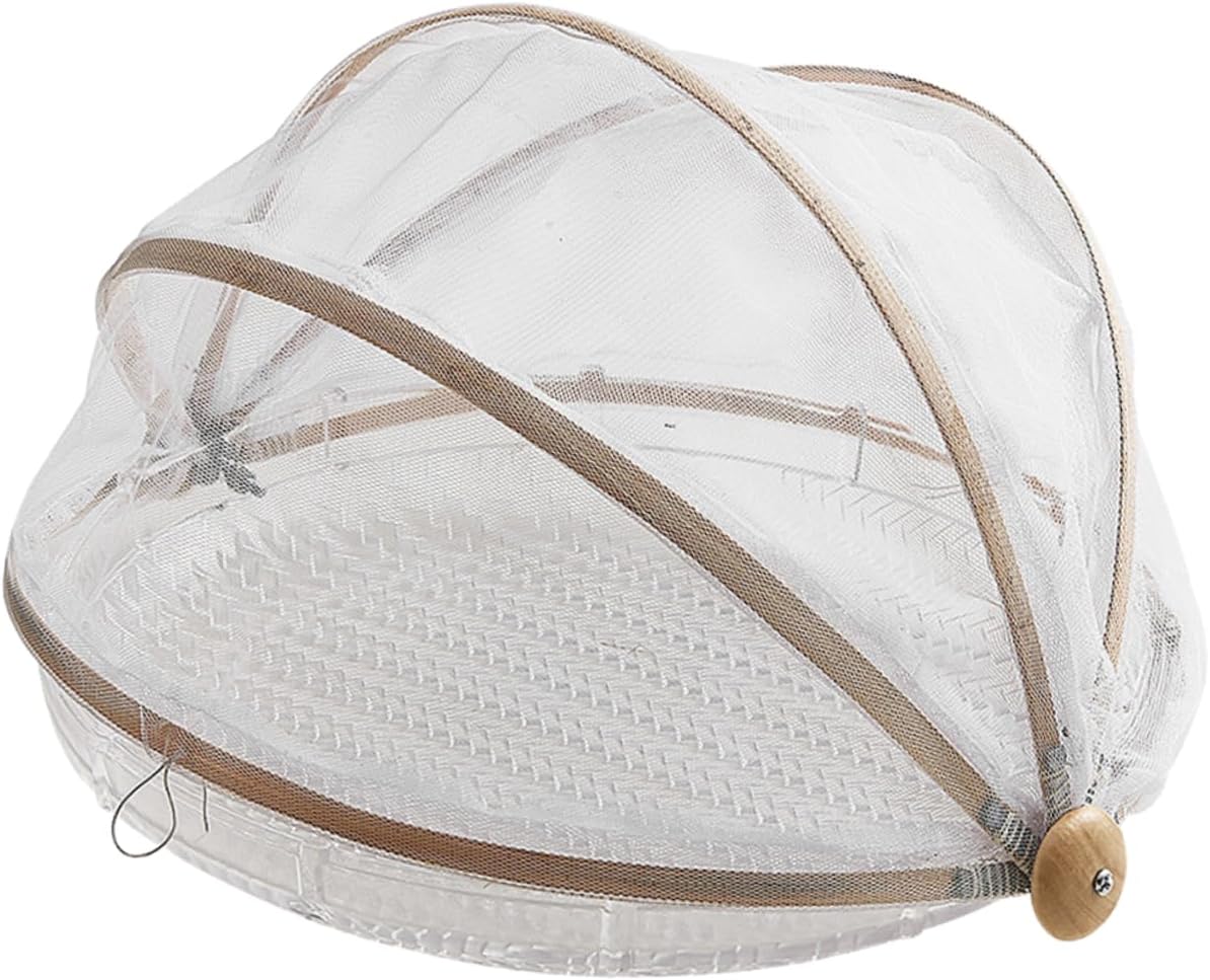 Amosfun Bamboo Drying Food Cover with Mesh Portable Outdoor Storage Basket for Fruits and Bread for Picnics and Camping Keeps Food Fresh and Protected