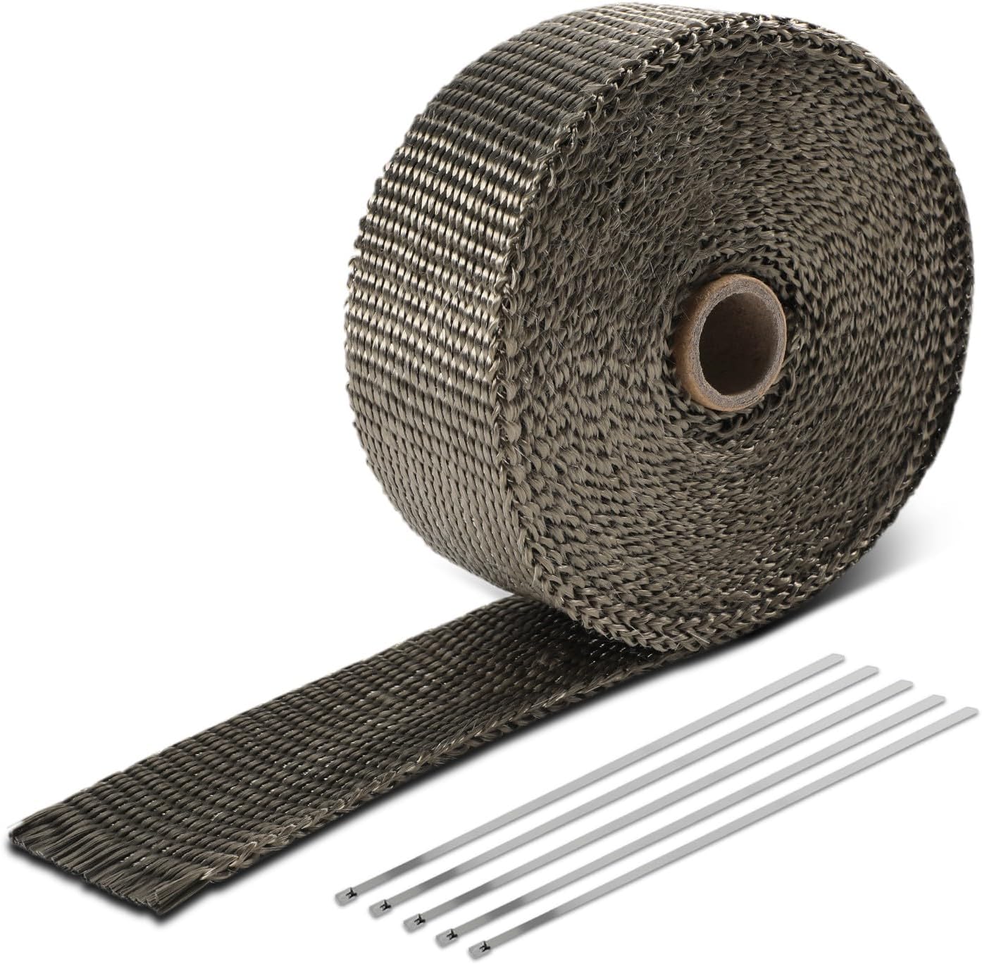 DNA MOTORING 2″ x 30′ Exhaust Header Wrap Heat Wrap for exhaust pipes, Exhaust Tape Pipe Heat Tape for Motorcycle Fiberglass Heat Shield Tape with 5pcs Stainless Ties, 1 Roll, WRAP-30-ZIP-TT-1P