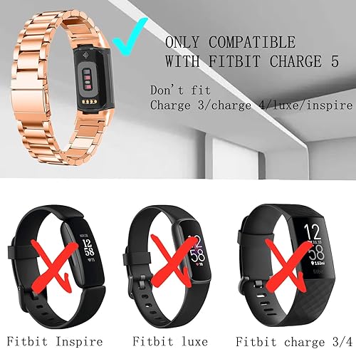 Miniatura 2 de Hopply Compatible con Fitbit Charge 5 bandas para mujeres y hombres, correa de repuesto de metal de acero inoxidable para Charge 5 Fitness & Health