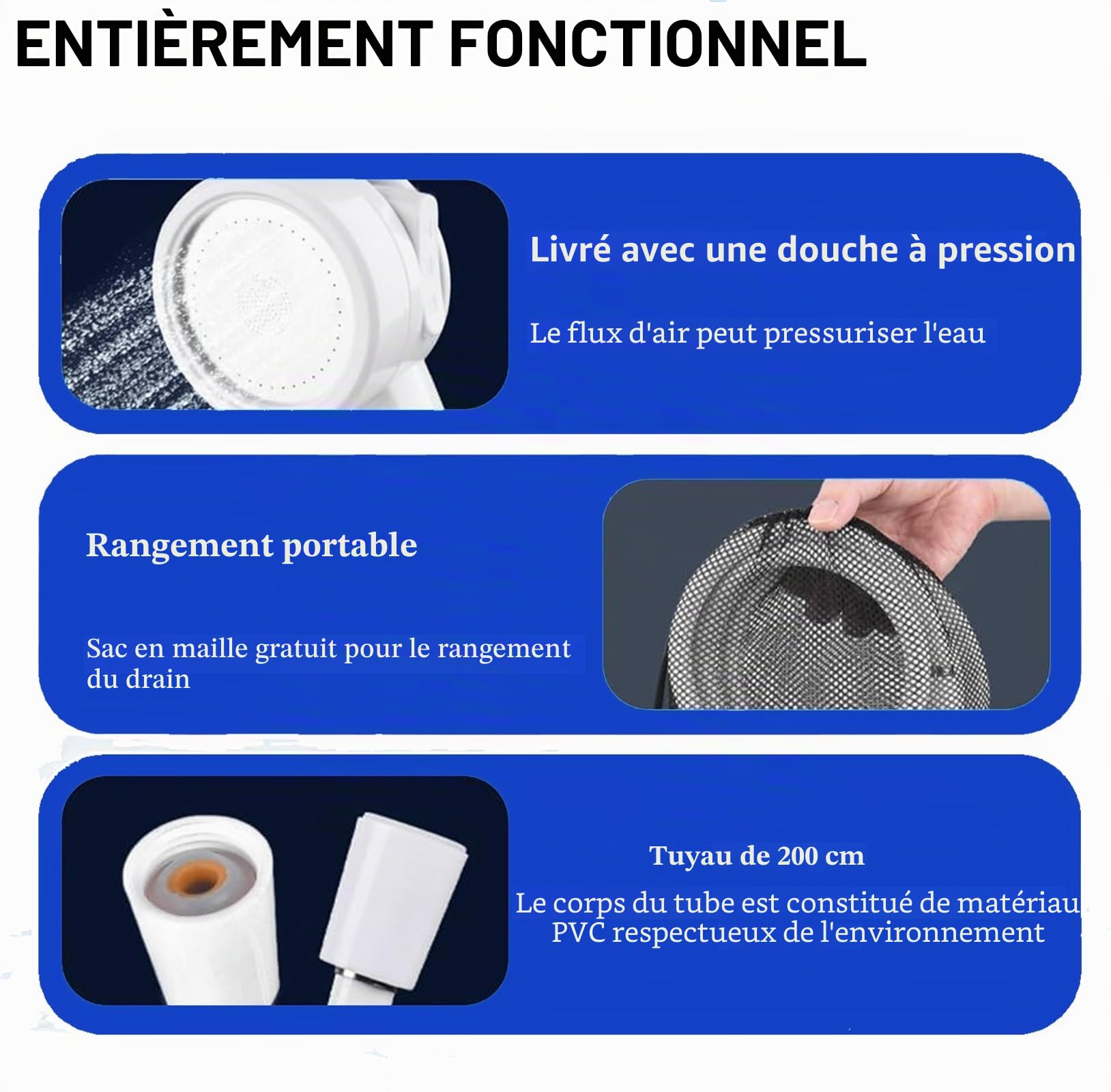Pomme De Douche Portable Rechargeable 4000 MAh – Débit Réglable 3/5 L/min, 60 Min D’autonomie, IPX6, Pour Camping, Chien, Voiture