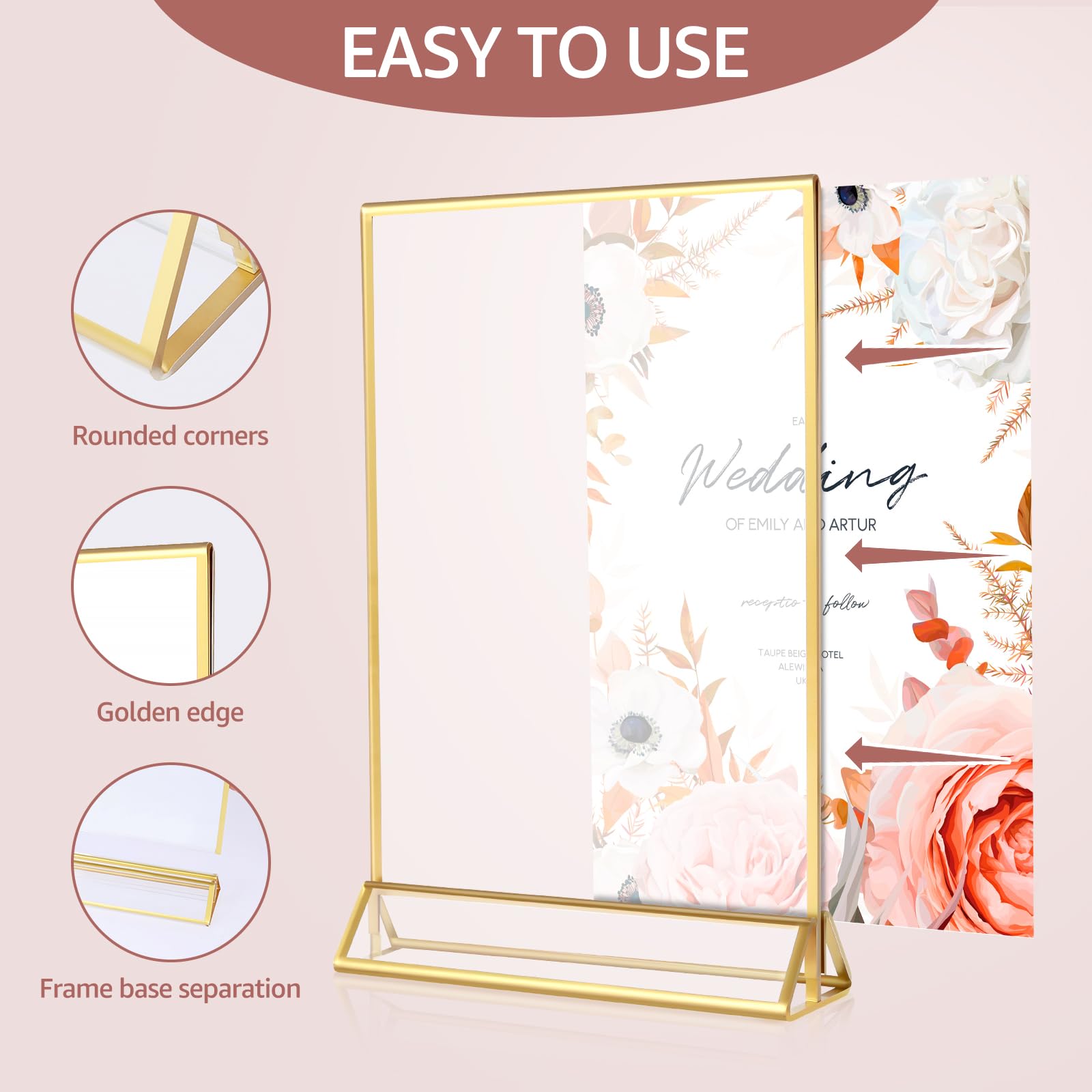 6 soportes acrílicos transparentes de doble cara para carteles, soporte de mesa con borde dorado, soporte multiusos para menú, estante para letreros de mesa para el hogar, boda, restaurante, oficina
