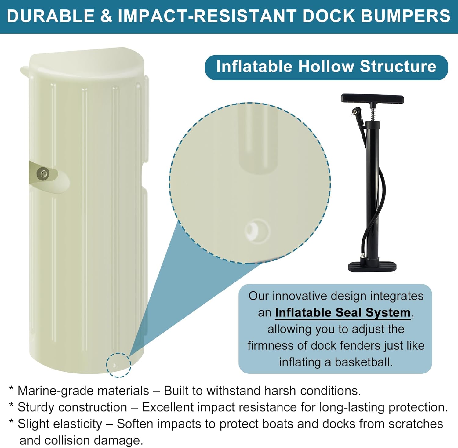 Inflatable Dock Bumpers, Heavy-Duty Marine Fenders Set, Rub Rail & Piling Protection for Boats, Piers