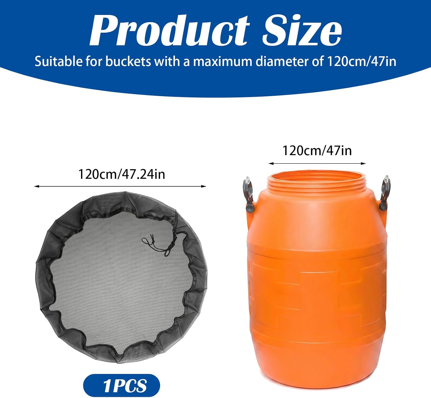 47 in Large Black Mesh Cover for Rain Barrel with Drawstring image 4