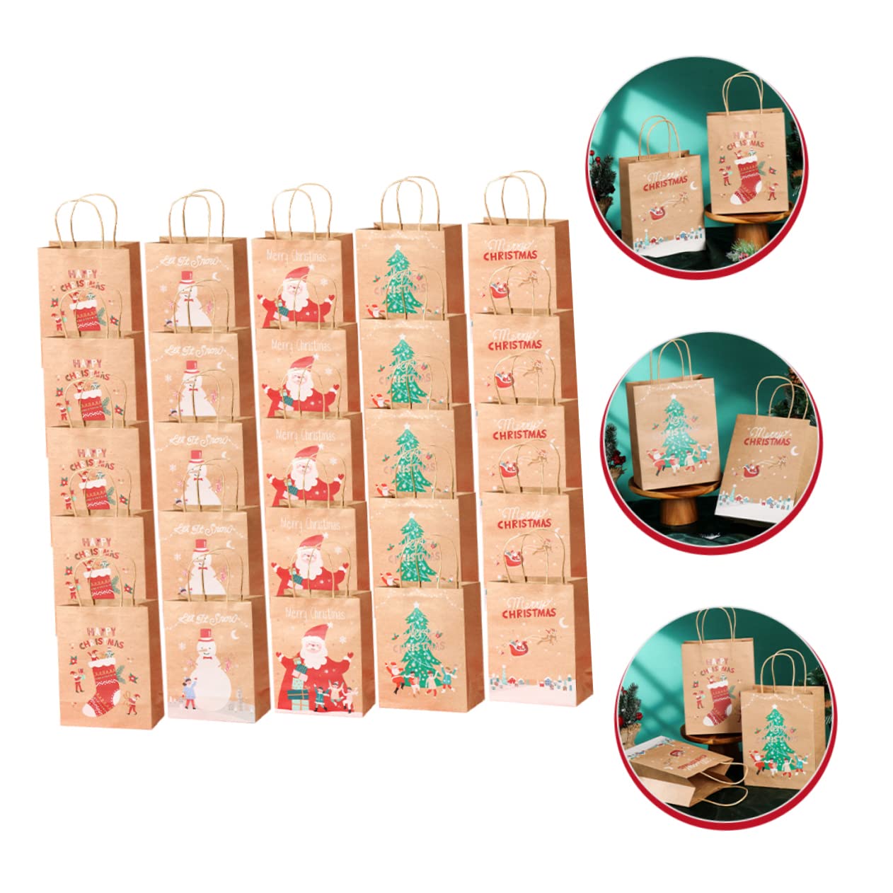 FRCOLOR 25pezzi Sacchetti Di Natale in Carta Borse Regalo Per Dolcetti e Bomboniere Per Feste e Piccoli Regali