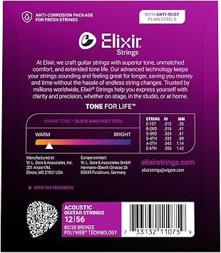 Elixir Strings 80/20 Bronze Acoustic Guitar Strings w POLYWEB Coating, Light/Medium (.012-.056)