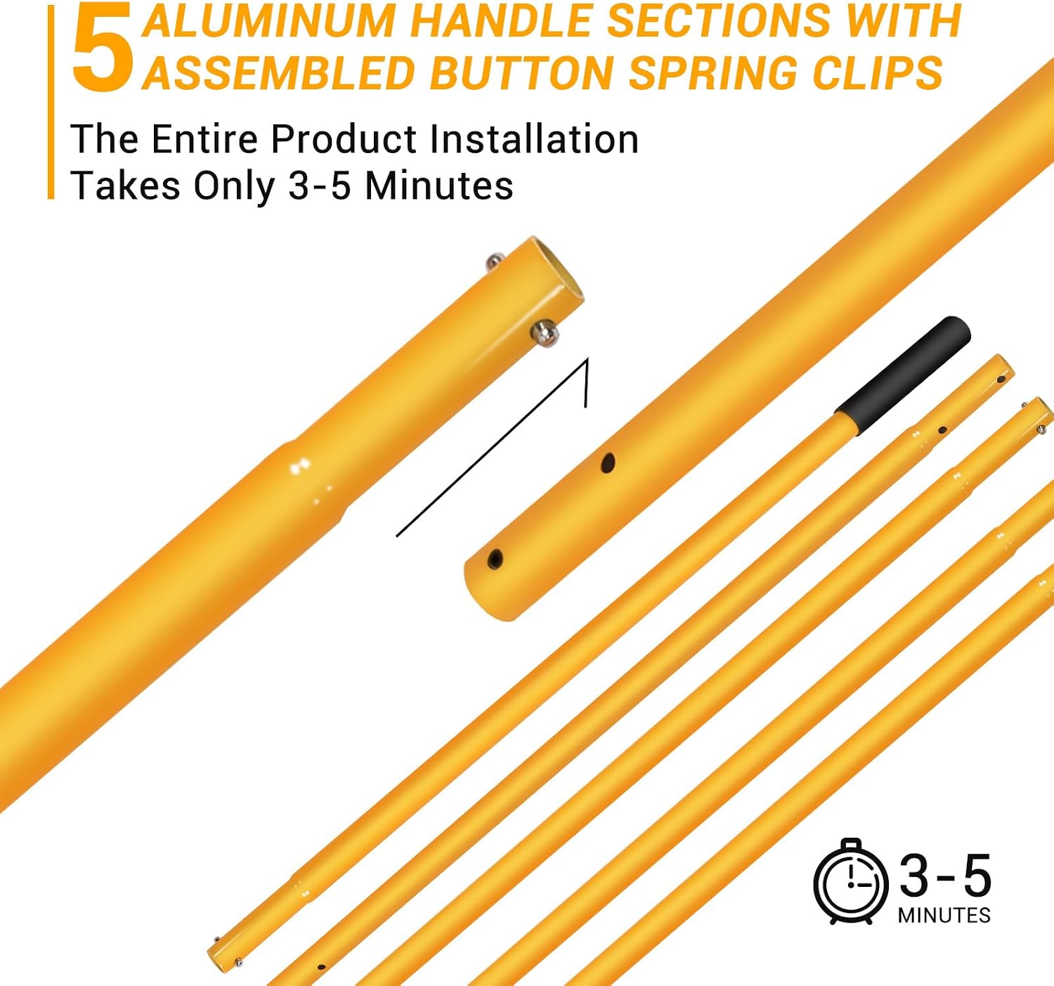 18ft Aquatic Weed & Sludge Tiller, Lake & Pond Weed Removal Tool, Rid Weeds Roots and Muck Buildup, 5 Aluminum Handles, 6 Preassembled Stainless Steel Blades, Super Easy Assembly, Yellow