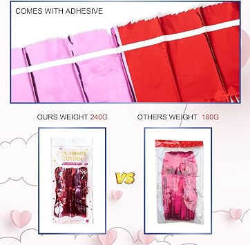 LOLStar 5 Pack Valentines Foil Fringe Curtains Valentine's Party Decorations 3.3X6.6 ft Red Pink Tinsel Material Curtain Photo Backdrop Streamer Backdrop for Valentines Decor Birthday Wedding
