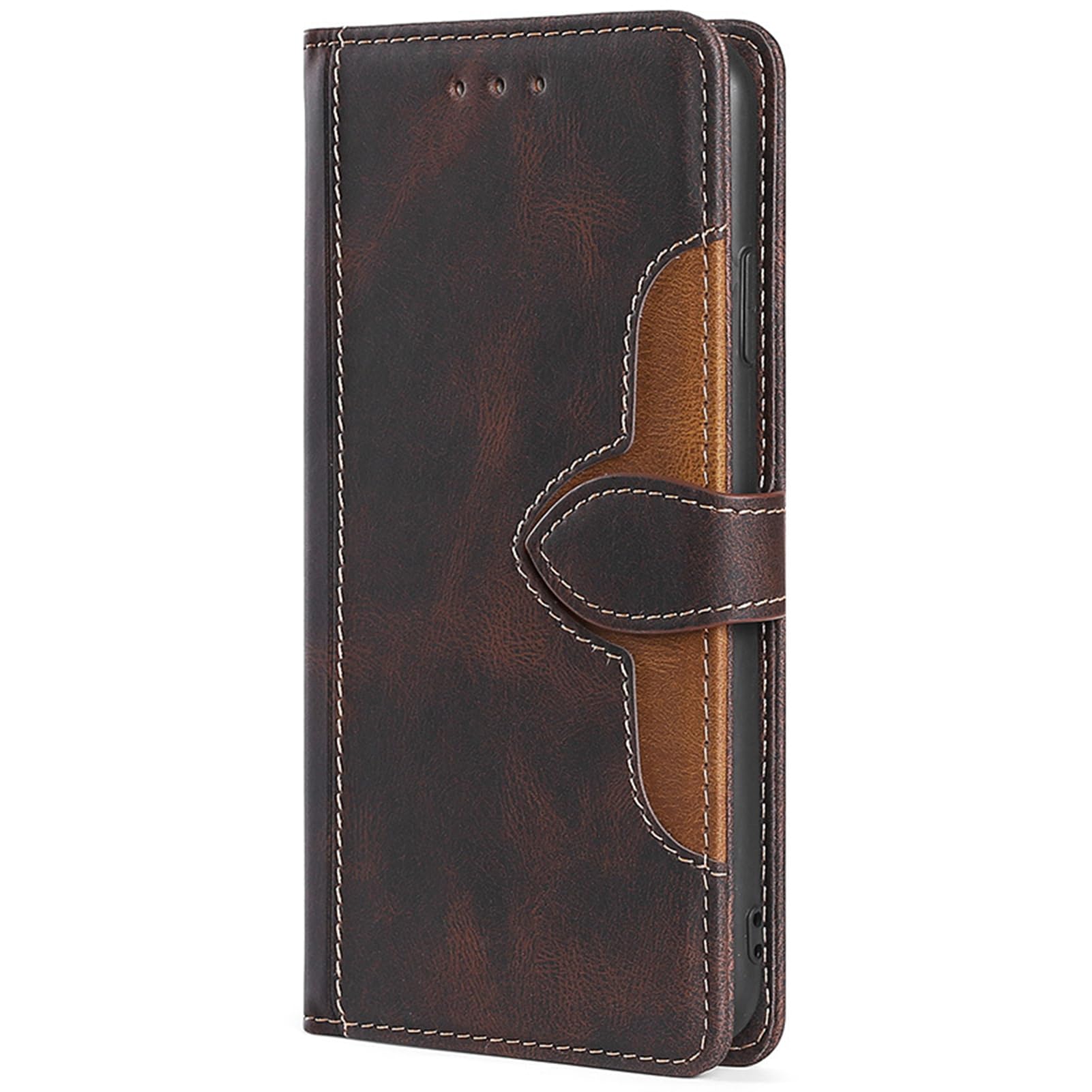 Skórzane etui do Huawei Pura 90 Pro Max/90 Pro, etui z klapką z zapięciem magnetycznym, przegródką na karty i stojakiem, etui na telefon komórkowy z kolorowym blokowaniem, brązowe, 90 Pro