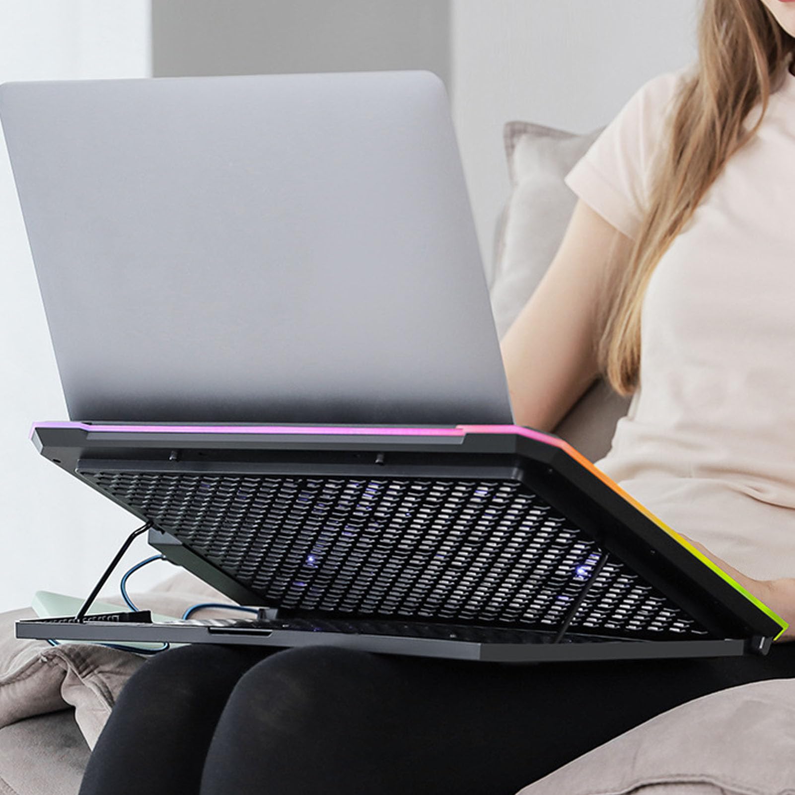 CCYLEZ Pad di Raffreddamento per Laptop Velocità della Ventola Regolabile Luci RGB Costruzione Stabile per Laptop da 12-19 Pollici per Appassionati di Giochi ABS in Metallo (#2)