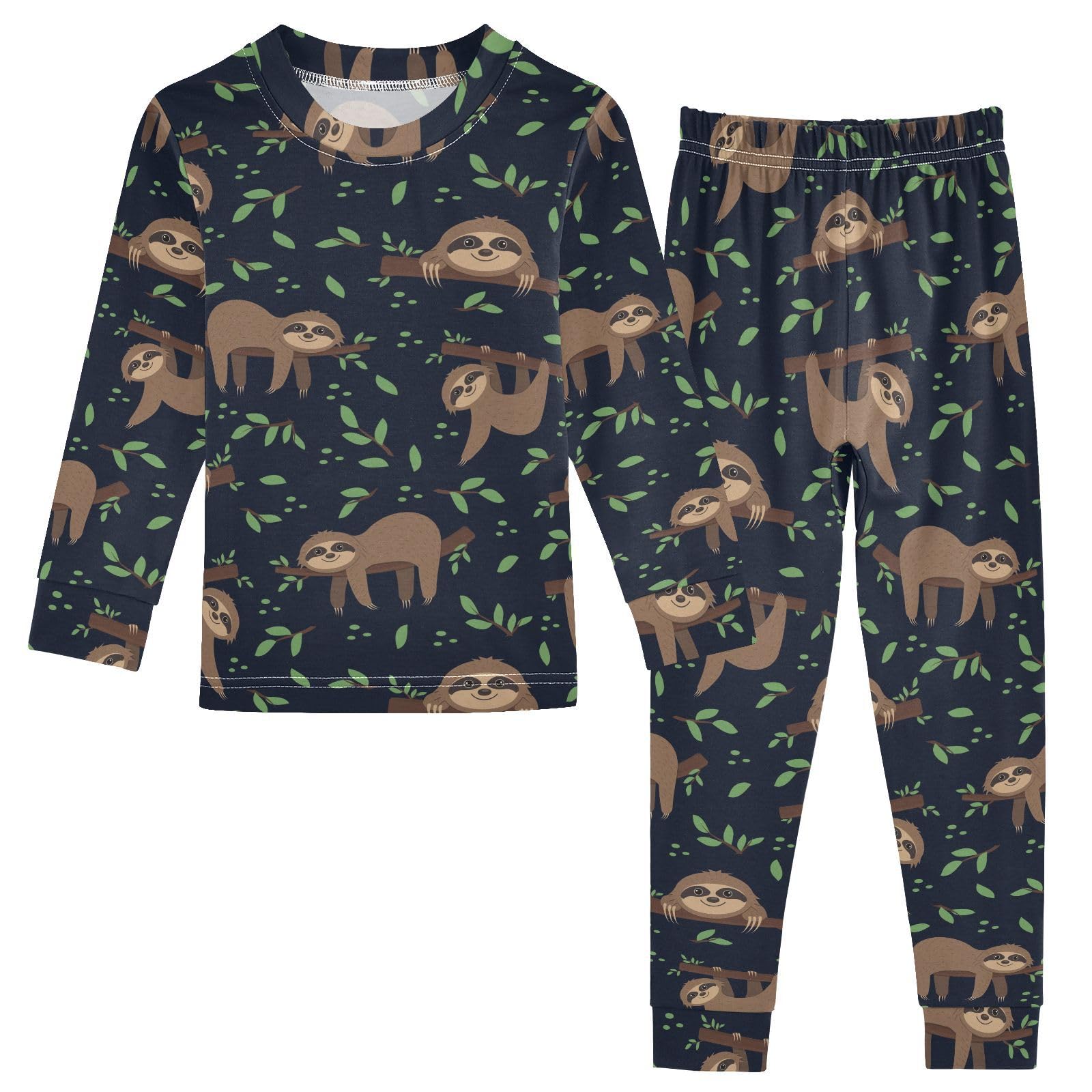 JHKKU Sloth Pajamas Set Cotton 2 Piece Soft Comfy Pjs Long Sleeve Lounge Sleepwear 5T