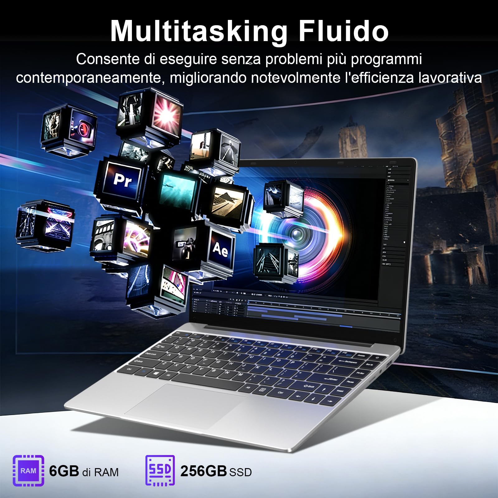 2026 PC Portatile 14 Pollici Laptop Win 11 256 GB ROM N4020 2.4G+5G-Argento | WiFi upto 2.8 GHz Supporta l'espansione SSD 1TB 4.2 USB HDMI Tastiera Italiana Membrana Mouse Senza Fili