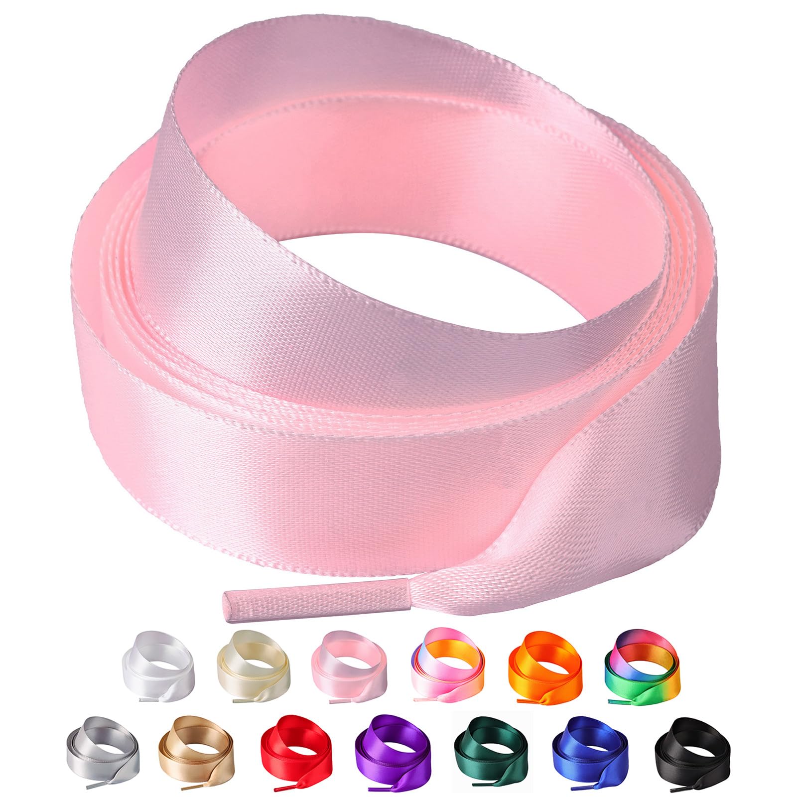 Olukssck 2 Pairs Ribbon Shoe Laces for Women, 3/4" Wide Colorful Satin Shoelaces for Sneakers