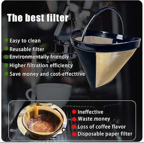 Miniatura 5 de 2 filtros de café de acero inoxidable con cono estilo cesta de café de repuesto compatibles con Ninja CFP201, Hamilton Beach 2 vías de cafetera